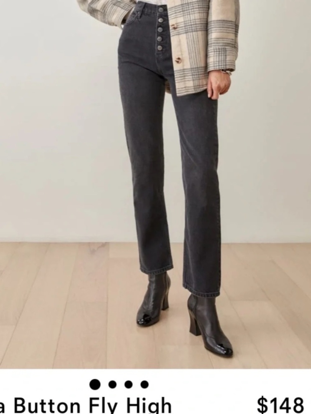 Reformation Cynthia Button Fly High Rise Straight Jeans - Washed Black - Picture 2 of 7